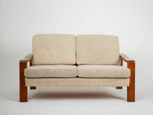 Vintage Teak Sofa Beige Mid Century Wollstoff