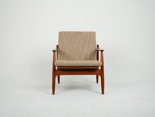 Teak Sessel Beige Vintage Wollstoff Mid Century