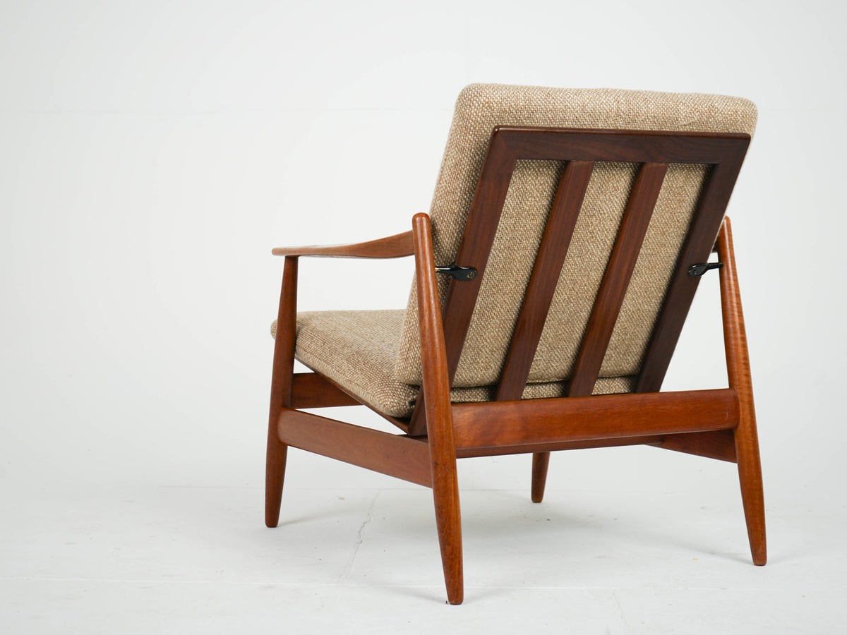 Teak Sessel Beige Vintage Wollstoff Mid Century