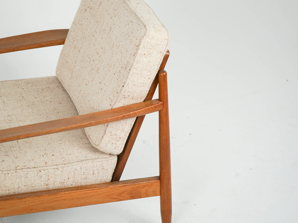 Teak Sessel Beige Vintage Wollstoff Mid Century