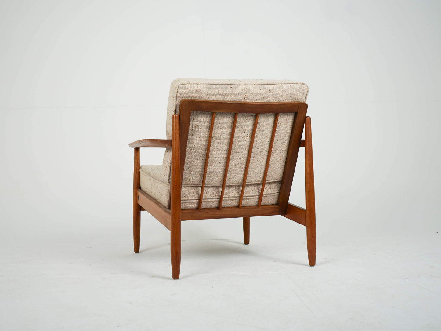 Teak Sessel Beige Vintage Wollstoff Mid Century