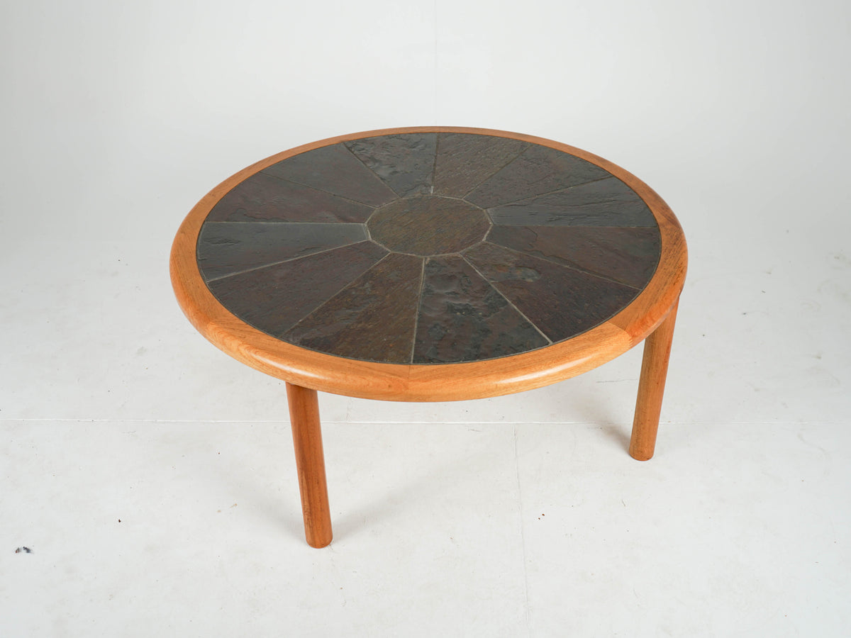 Vintage Teak Couchtisch rund Steintisch Beistelltisch Mid Century