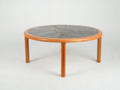 Vintage Teak Couchtisch rund Steintisch Beistelltisch Mid Century