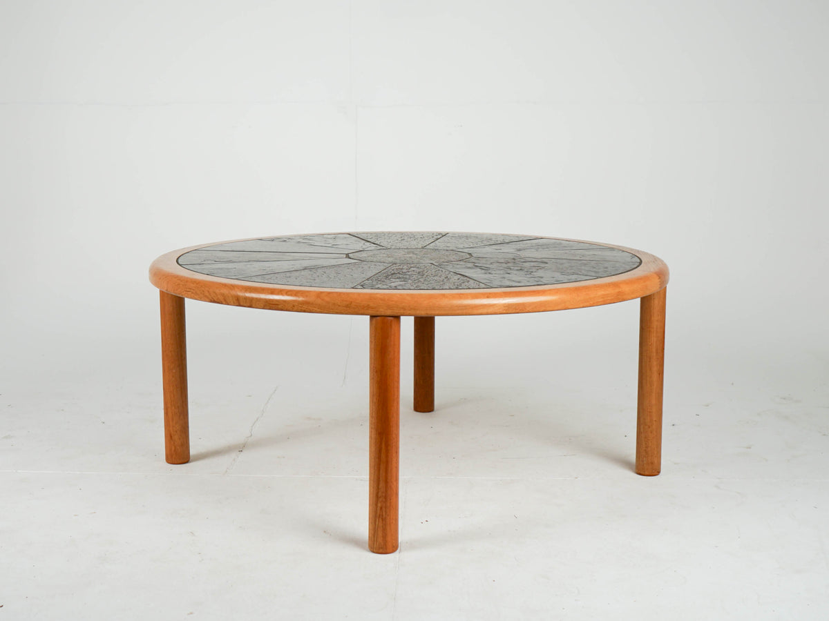 Vintage Teak Couchtisch rund Steintisch Beistelltisch Mid Century
