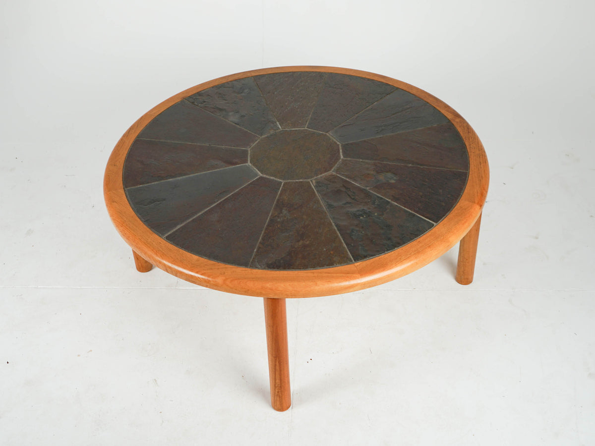 Vintage Teak Couchtisch rund Steintisch Beistelltisch Mid Century