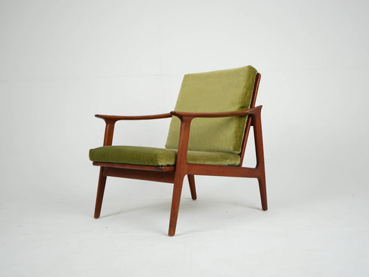 Vintage Teak Sessel Grün Samtstoff