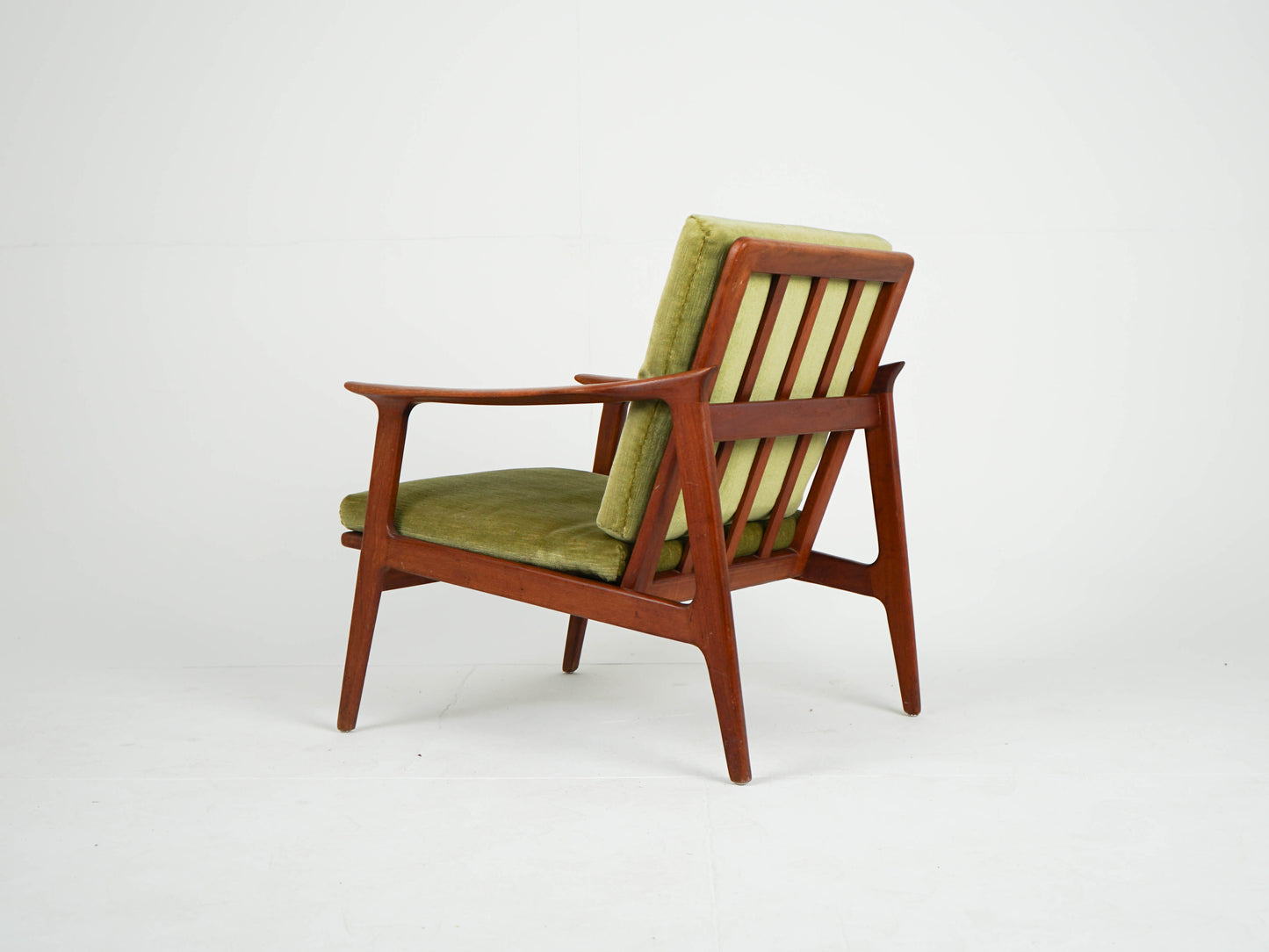 Vintage Teak Sessel Grün Samtstoff