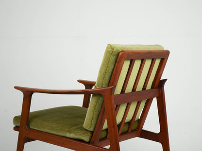 Vintage Teak Sessel Grün Samtstoff