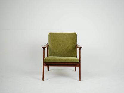 Vintage Teak Sessel Grün Samtstoff