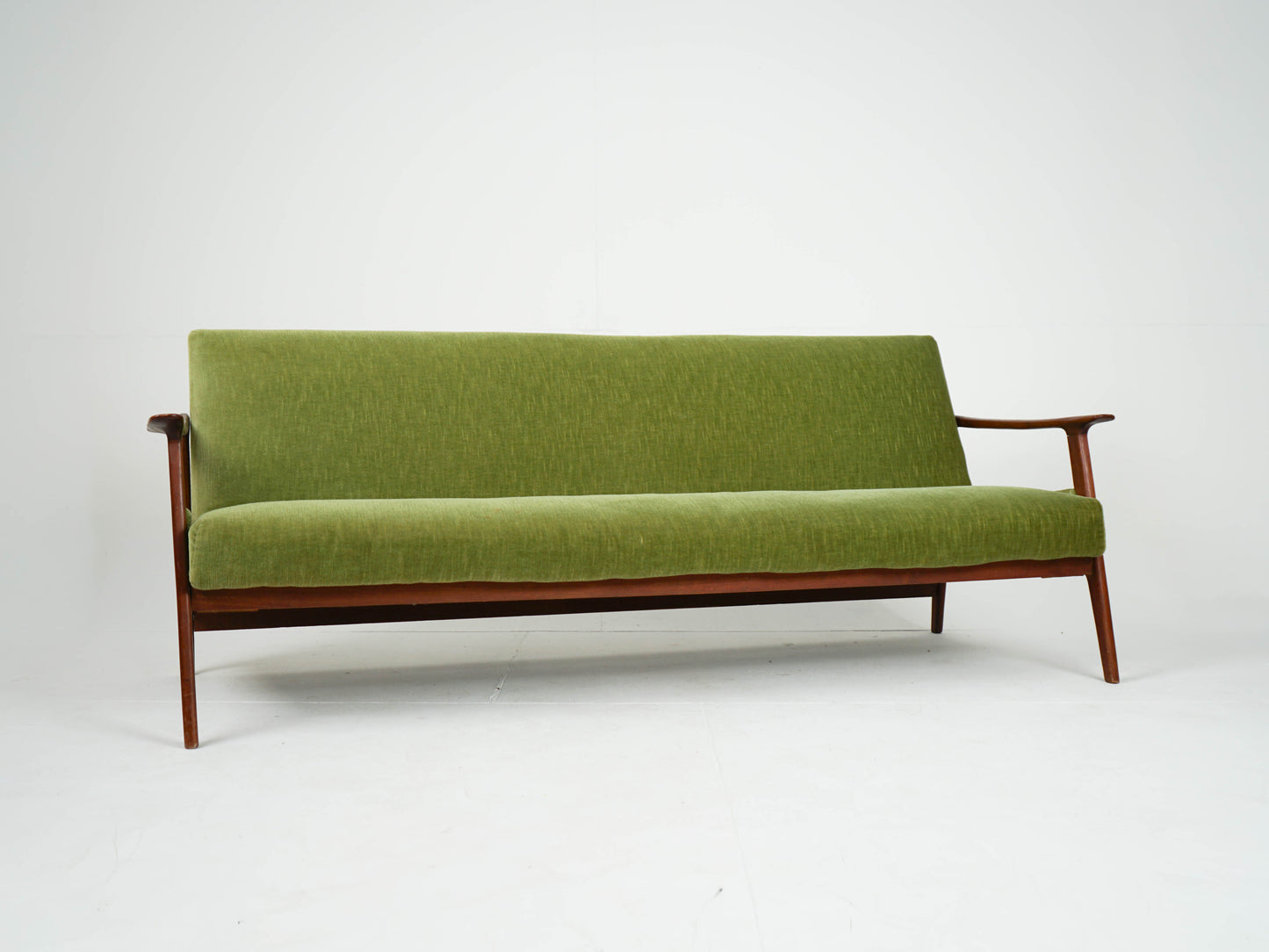 Vintage Teak Sofa Daybed Grün Samtstoff