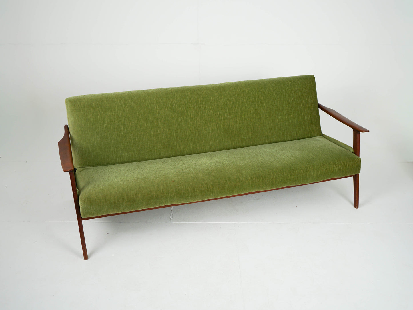 Vintage Teak Sofa Daybed Grün Samtstoff