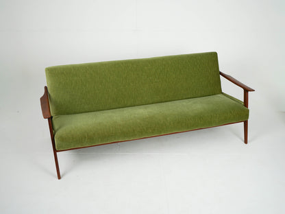 Vintage Teak Sofa Daybed Grün Samtstoff