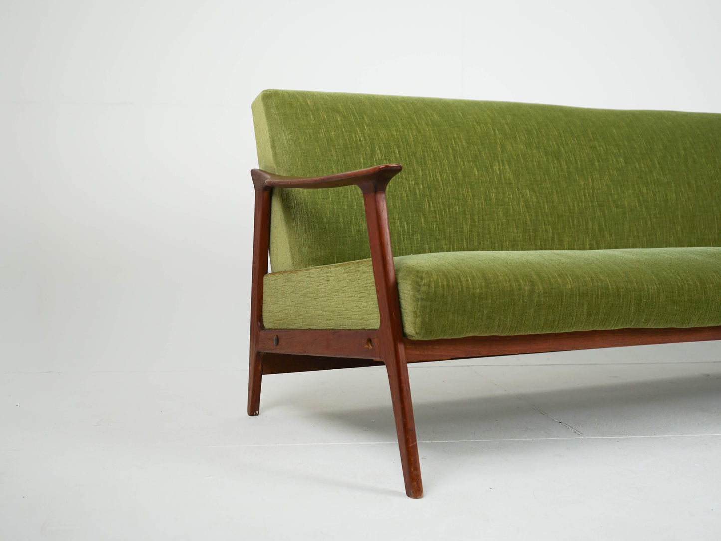 Vintage Teak Sofa Daybed Grün Samtstoff