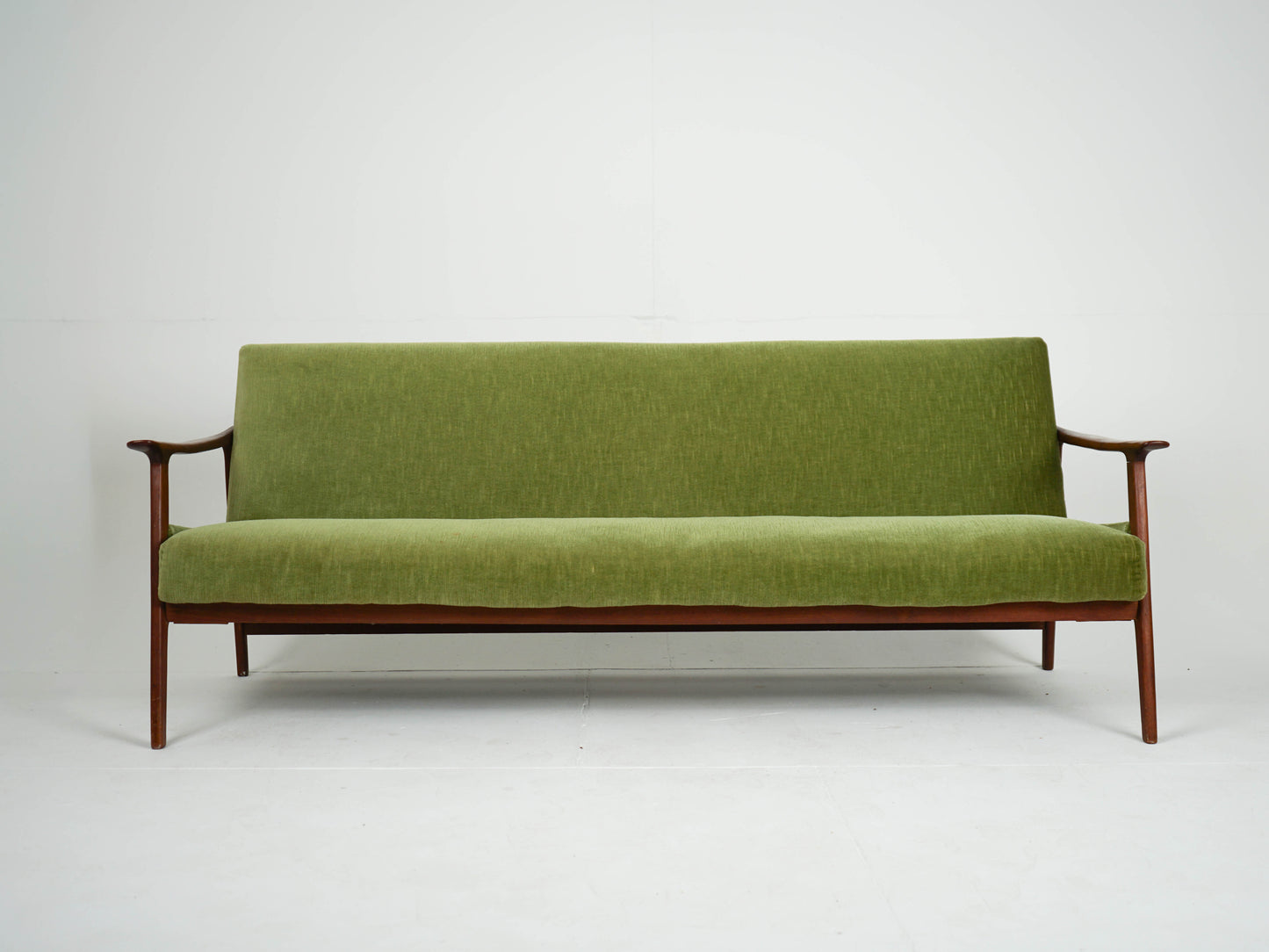 Vintage Teak Sofa Daybed Grün Samtstoff