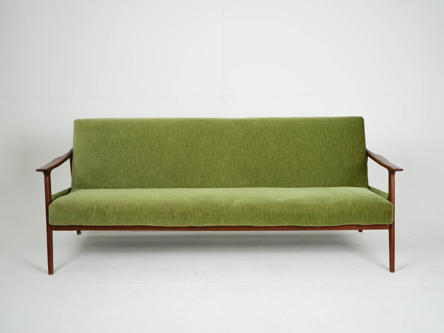Vintage Teak Sofa Daybed Grün Samtstoff