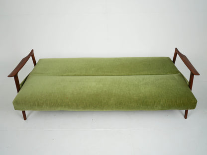 Vintage Teak Sofa Daybed Grün Samtstoff
