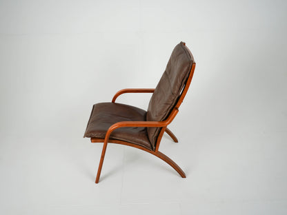 Teak Sessel Leder Hochlehner Vintage 60er Mid Century Retro