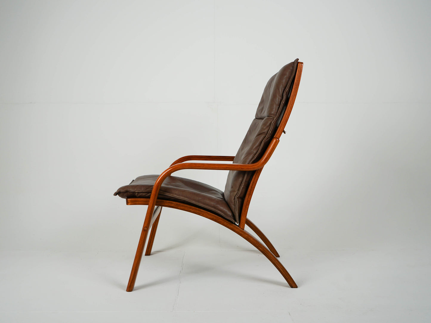 Teak Sessel Leder Hochlehner Vintage 60er Mid Century Retro