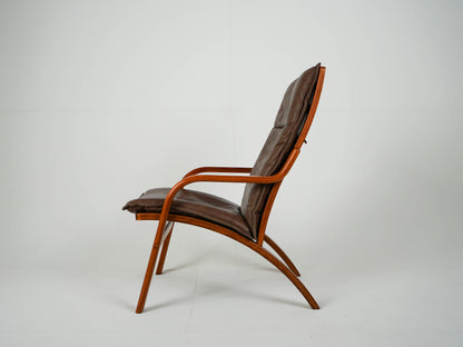 Teak Sessel Leder Hochlehner Vintage 60er Mid Century Retro