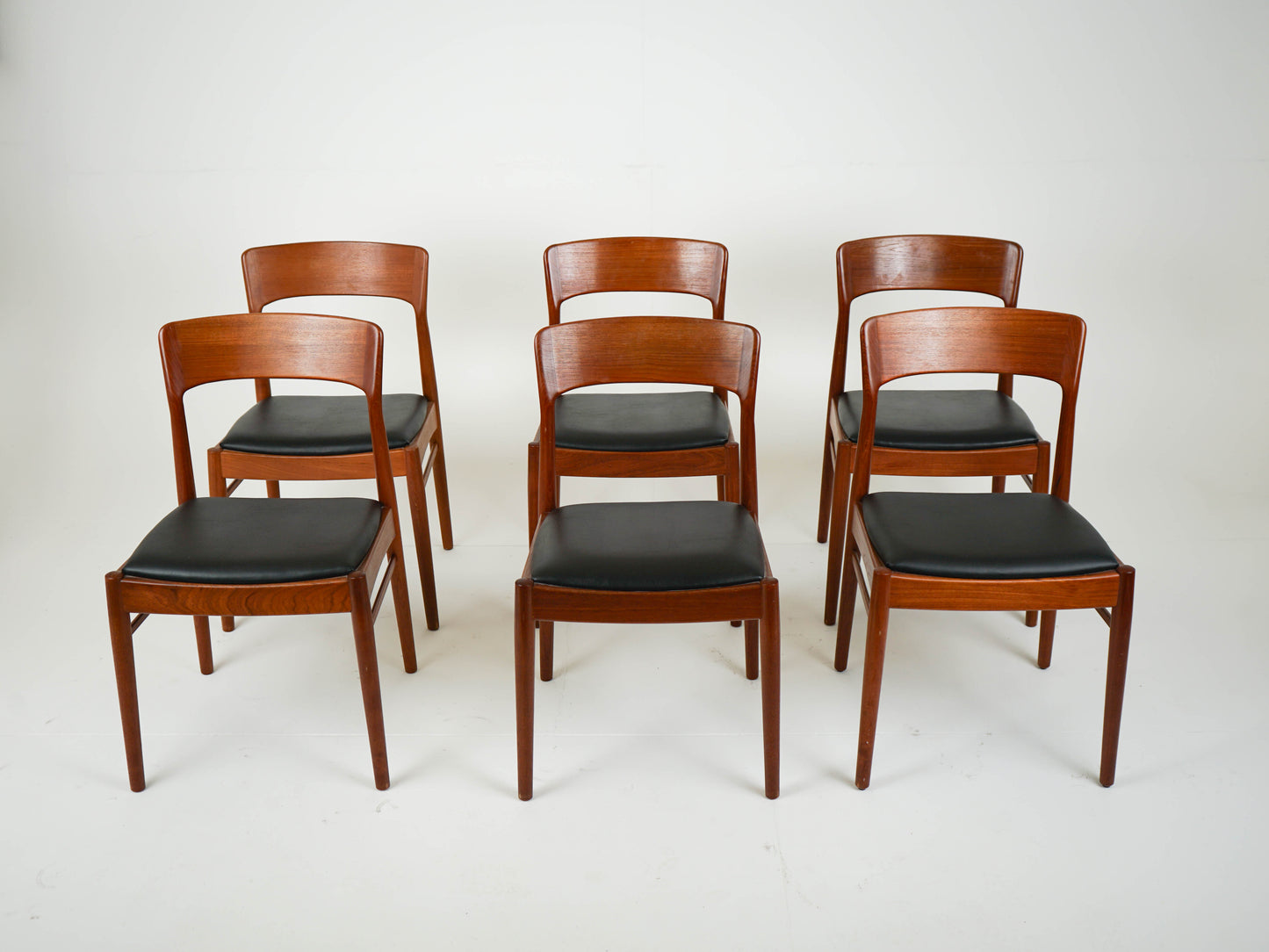 SET 6x Teak Leder Stuhl Vintage Henning Kjærnulf Mid Century
