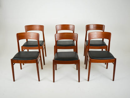 SET 6x Teak Leder Stuhl Vintage Henning Kjærnulf Mid Century