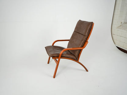 Teak Sessel Leder Hochlehner Vintage 60er Mid Century Retro