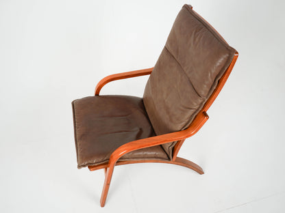 Teak Sessel Leder Hochlehner Vintage 60er Mid Century Retro