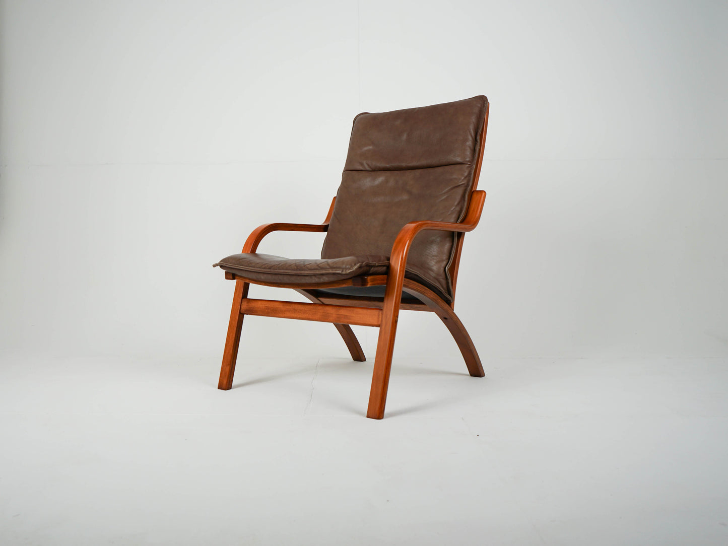 Teak Sessel Leder Hochlehner Vintage 60er Mid Century Retro