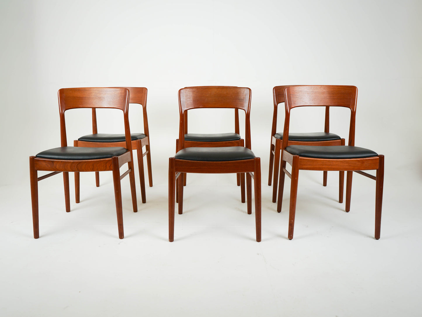 SET 6x Teak Leder Stuhl Vintage Henning Kjærnulf Mid Century
