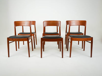 SET 6x Teak Leder Stuhl Vintage Henning Kjærnulf Mid Century