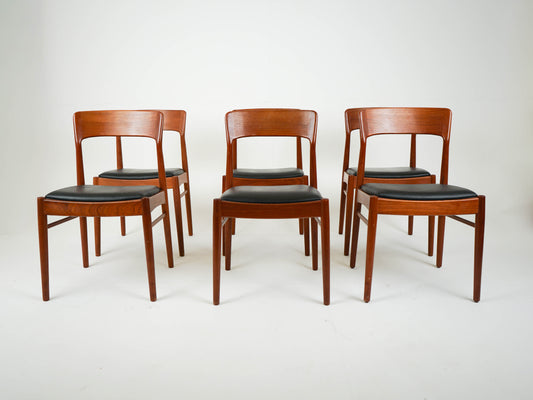 SET 6x Teak Leder Stuhl Vintage Henning Kjærnulf Mid Century