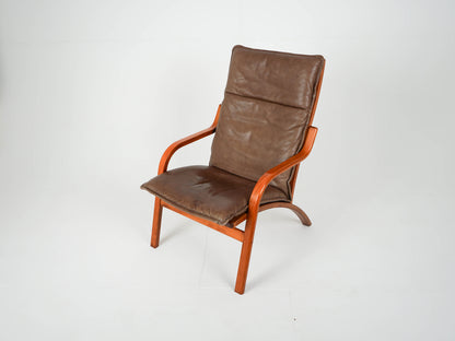 Teak Sessel Leder Hochlehner Vintage 60er Mid Century Retro