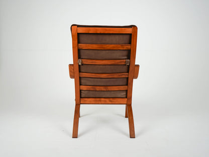 Teak Sessel Leder Hochlehner Vintage 60er Mid Century Retro