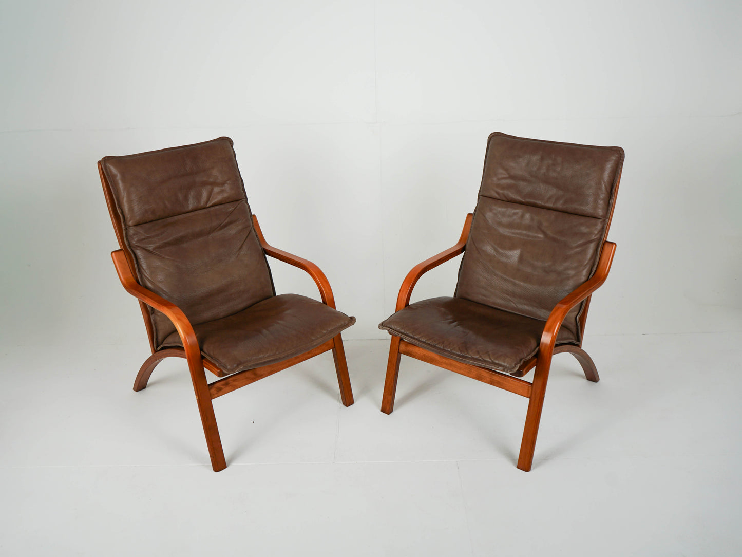 Teak Sessel Leder Hochlehner Vintage 60er Mid Century Retro