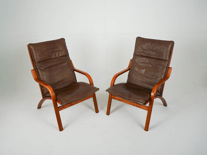 Teak Sessel Leder Hochlehner Vintage 60er Mid Century Retro