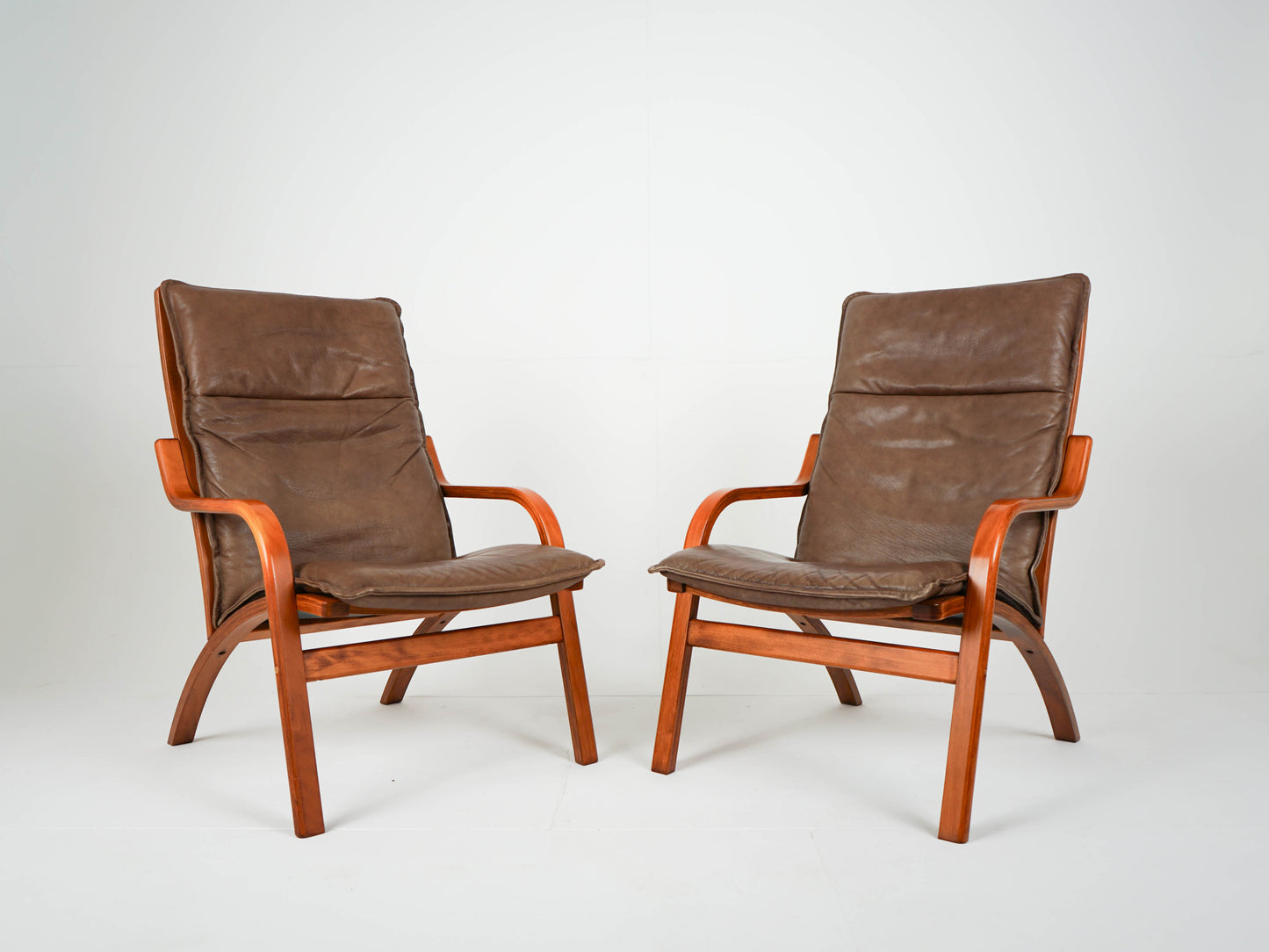 Teak Sessel Leder Hochlehner Vintage 60er Mid Century Retro