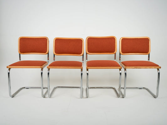 SET 4 x Vintage Freischwinger Esszimmerstuhl Neubezug Orange