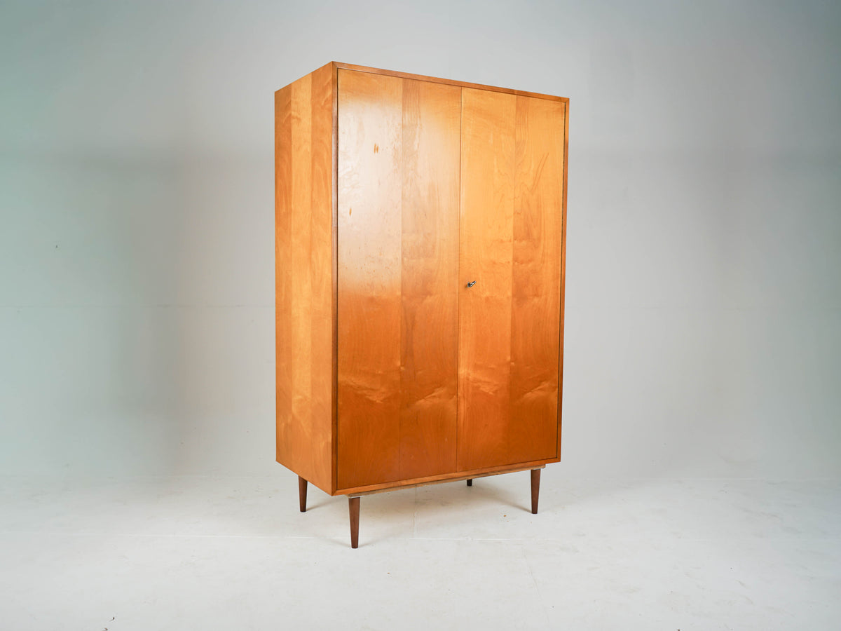 Mid Century Kleiderschrank Vintage Holzschrank mit Kleiderstange