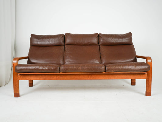 Ledersofa Teak Sofa Mid Century 3 Sitzer von L. Olsen & Søn