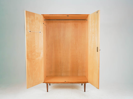 Mid Century Kleiderschrank Vintage Holzschrank mit Kleiderstange