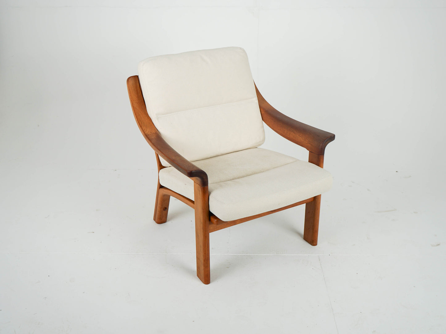 Vintage Teak Sessel Loungechair Beige Danish Mid Century