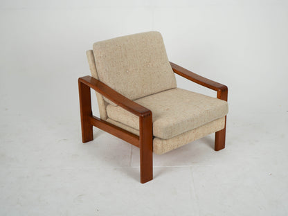 Teak Sessel Beige Vintage Wollstoff Mid Century