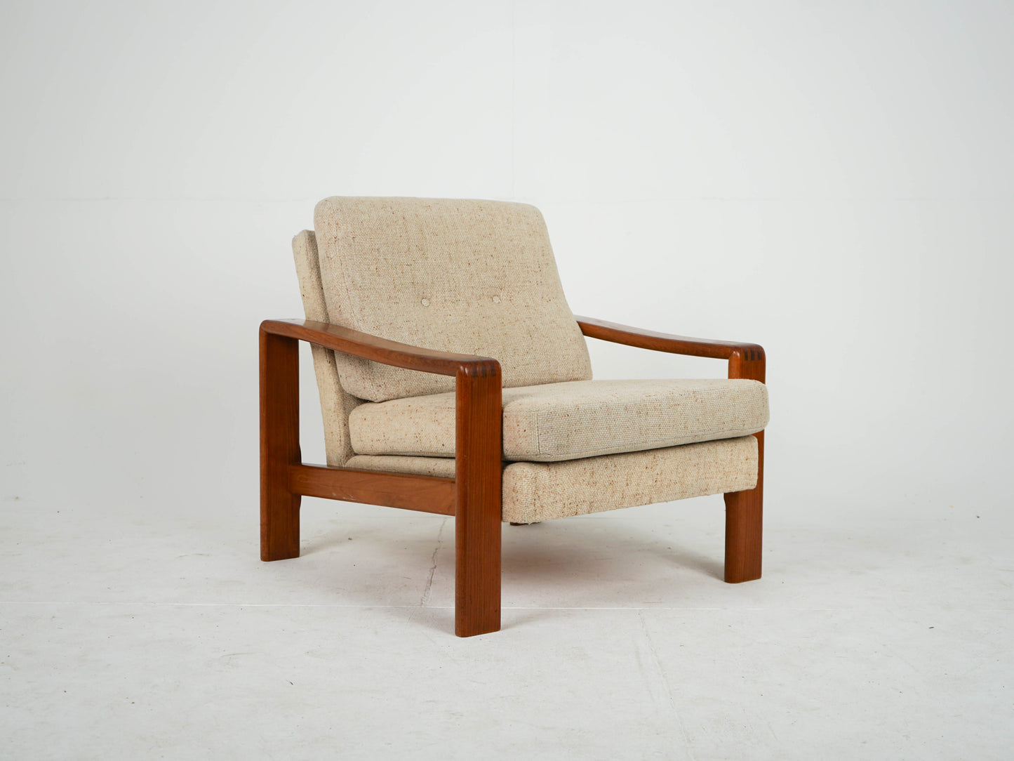Teak Sessel Beige Vintage Wollstoff Mid Century