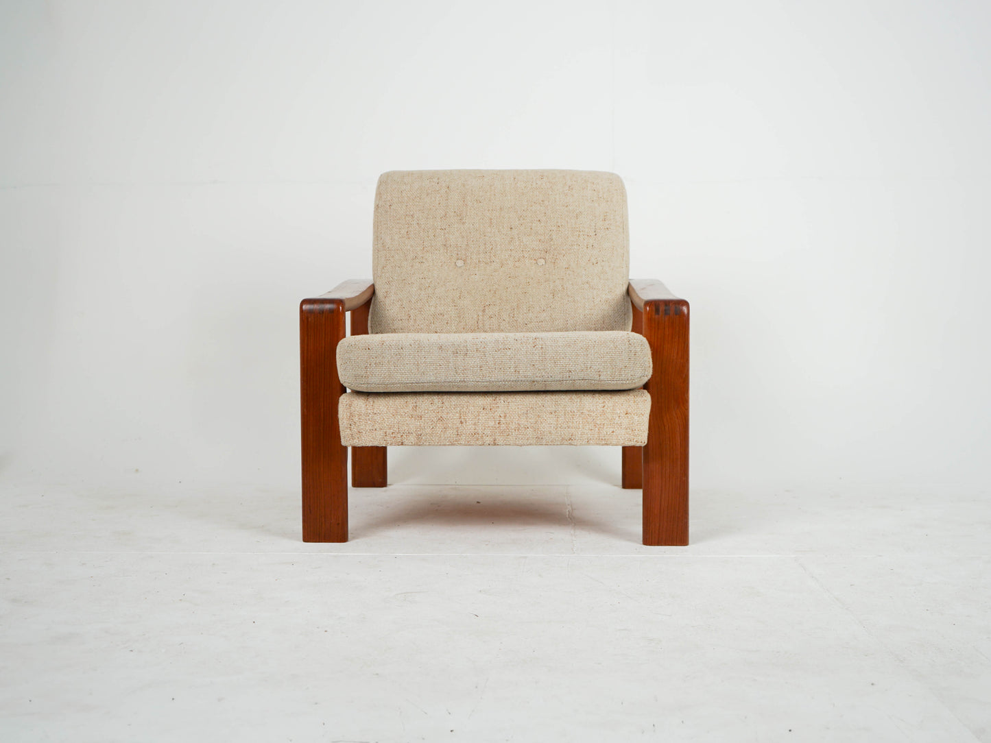 Teak Sessel Beige Vintage Wollstoff Mid Century