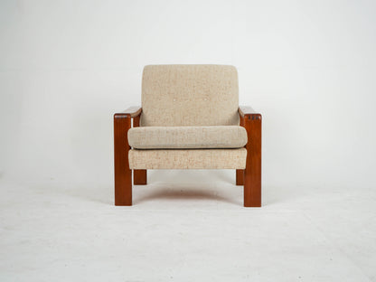 Teak Sessel Beige Vintage Wollstoff Mid Century