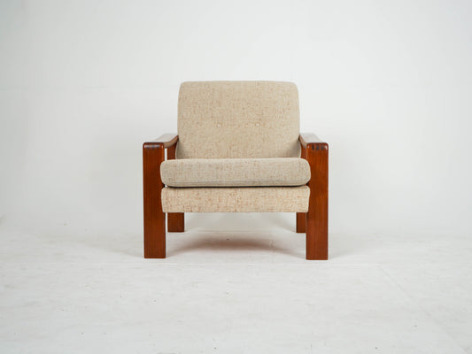 Teak Sessel Beige Vintage Wollstoff Mid Century