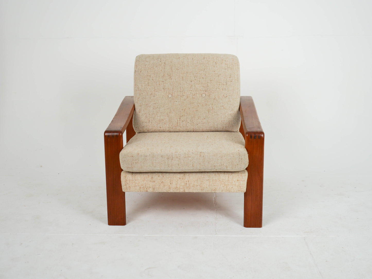 Teak Sessel Beige Vintage Wollstoff Mid Century