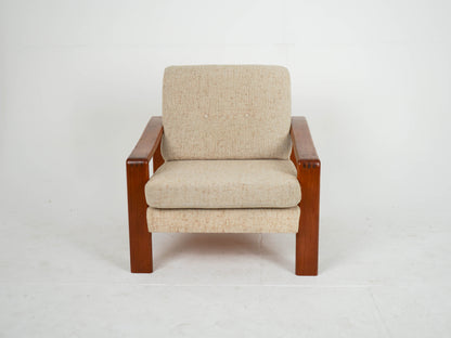 Teak Sessel Beige Vintage Wollstoff Mid Century