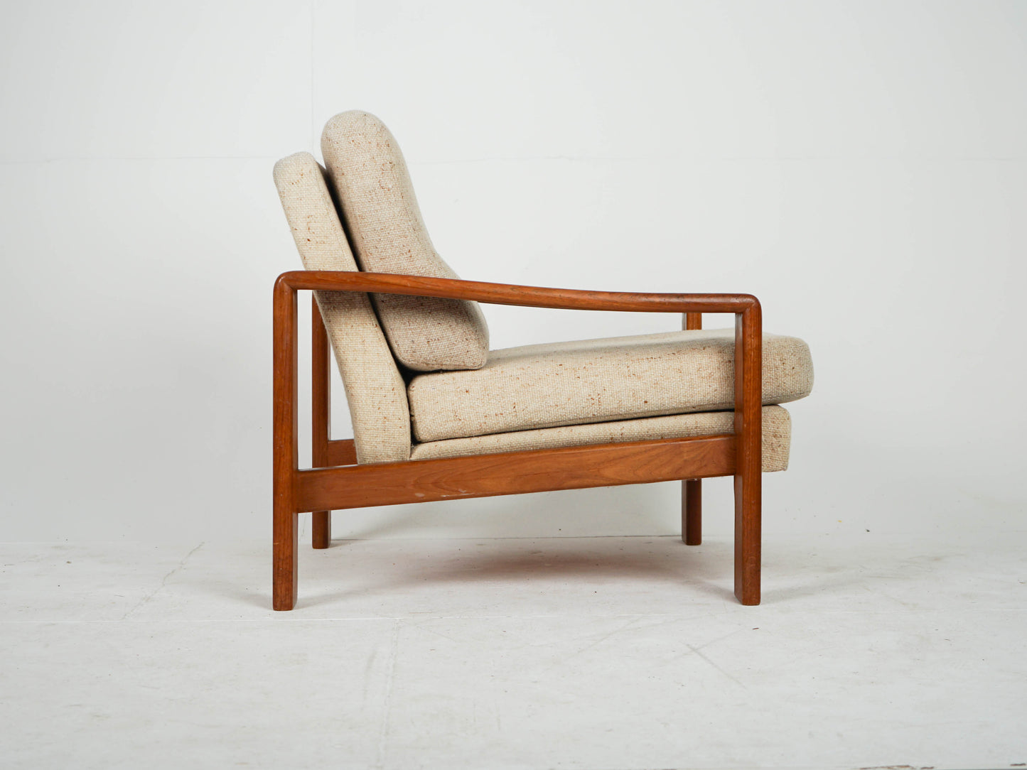 Teak Sessel Beige Vintage Wollstoff Mid Century