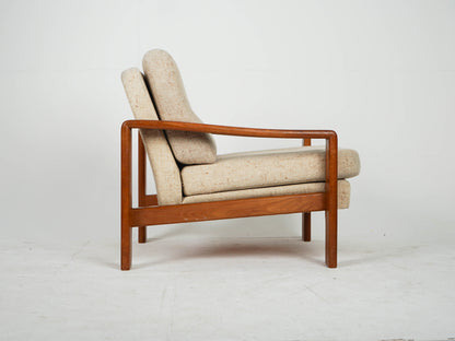 Teak Sessel Beige Vintage Wollstoff Mid Century